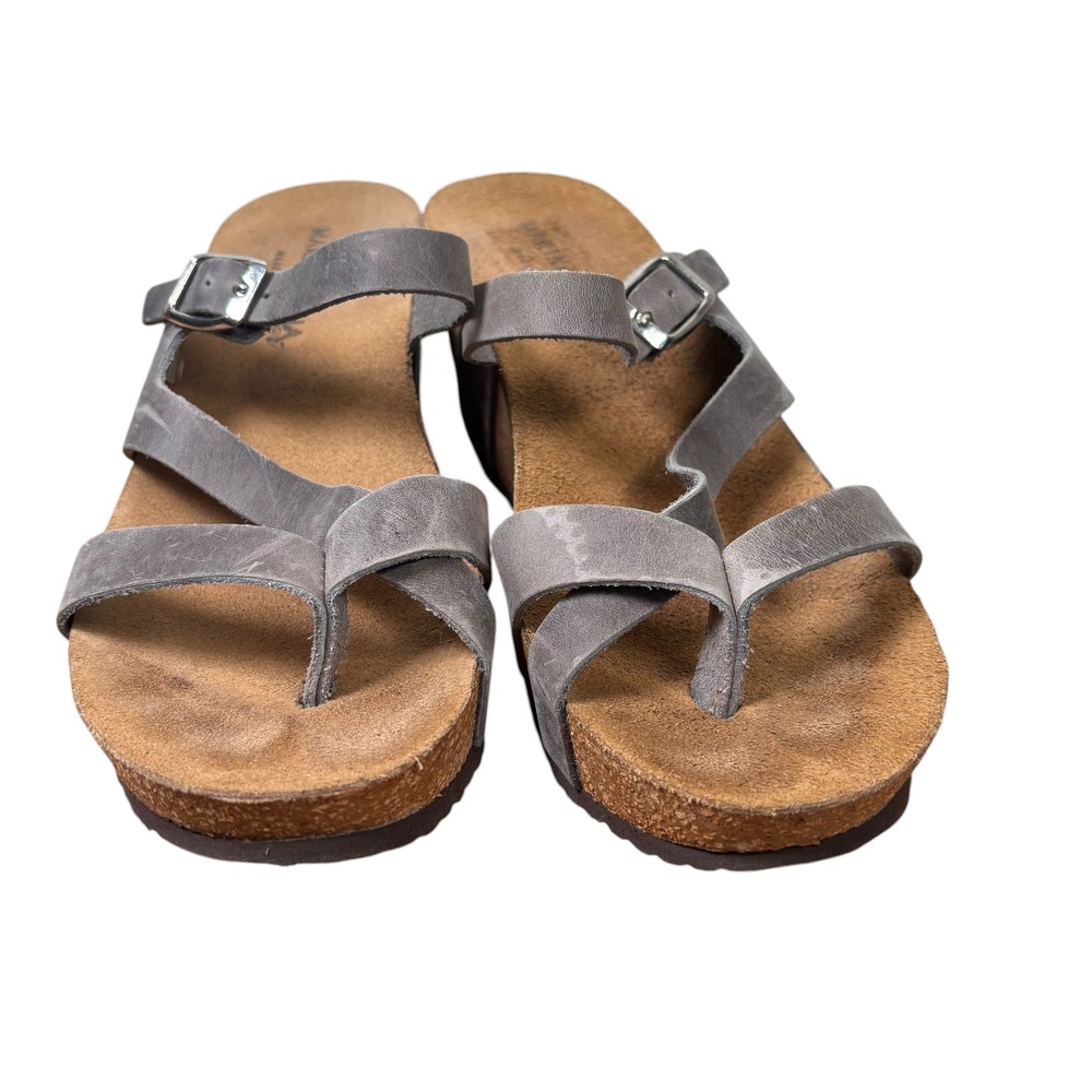 Marina Luna Comfort Grey Leather Strappy Wedge Sandal Sz 38 7.5-8 Made in Italy - Picture 2 of 8